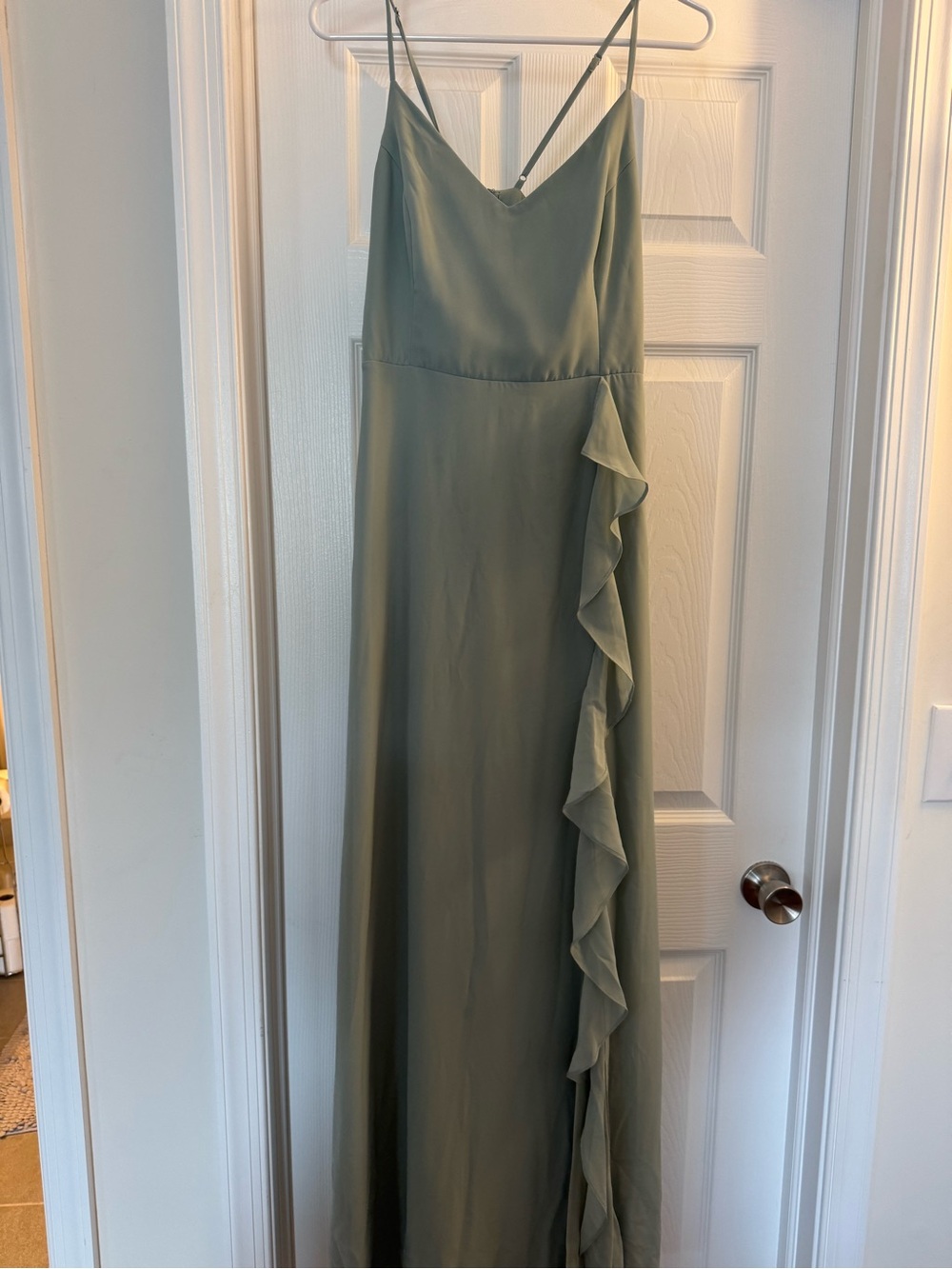 Spaghetti Strap Ruffle Dress in Sage Green